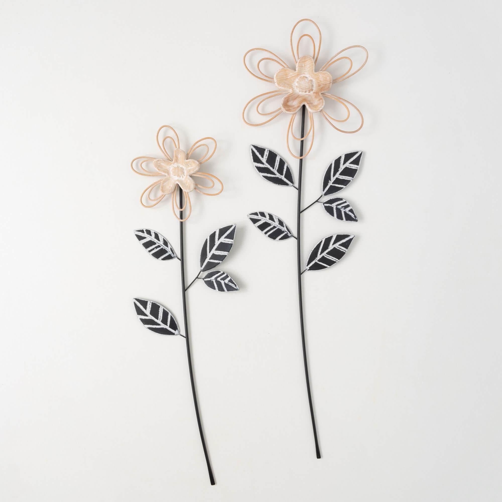 Metal & Wood Flower Wall Art Stem