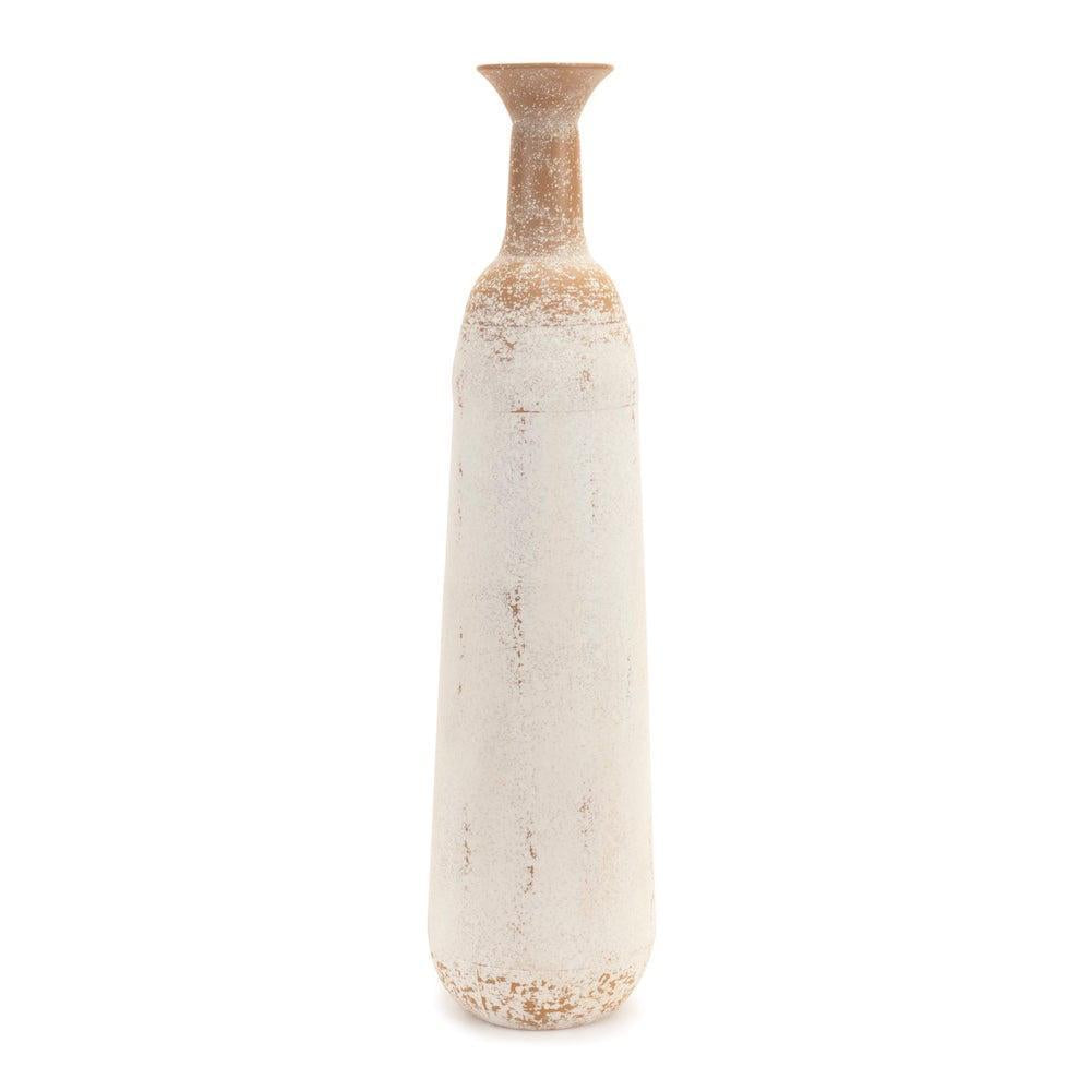 Distressed White Tall Metal Vase