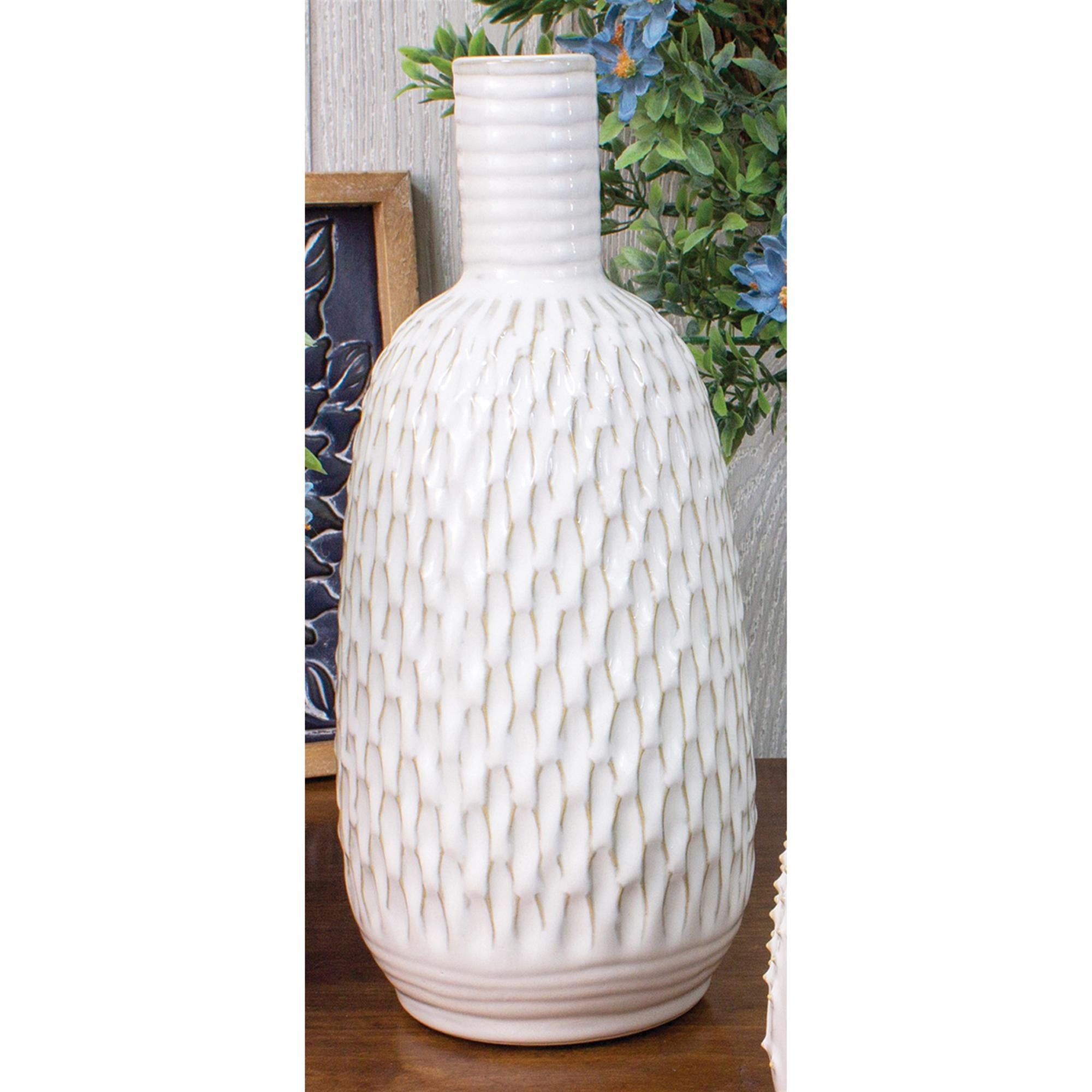 White Textured Vase - 10.5"H