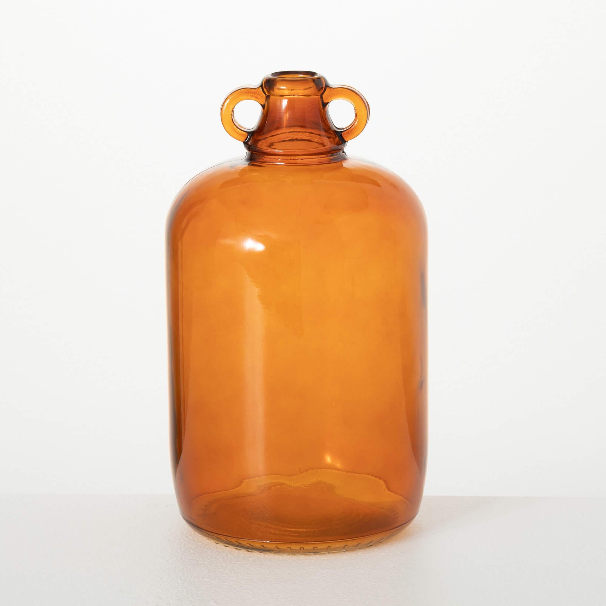 Double Handled Amber Glass Jug Vase - 12.5" H