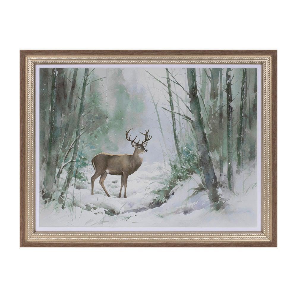 Deer Wandering in Snowy Forest Frame - 16"L x 12.75"H