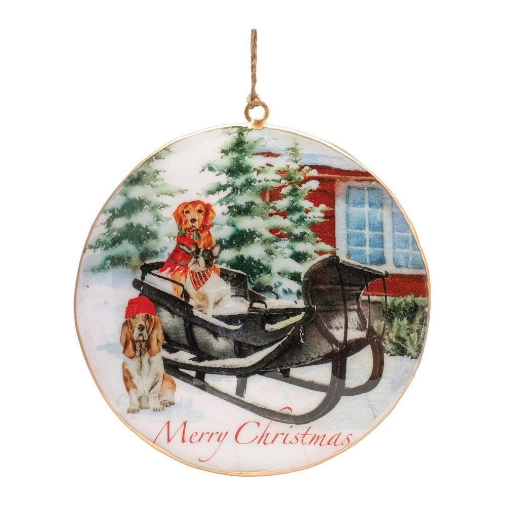 Dogs in Sleigh Disc Orament - 6"H