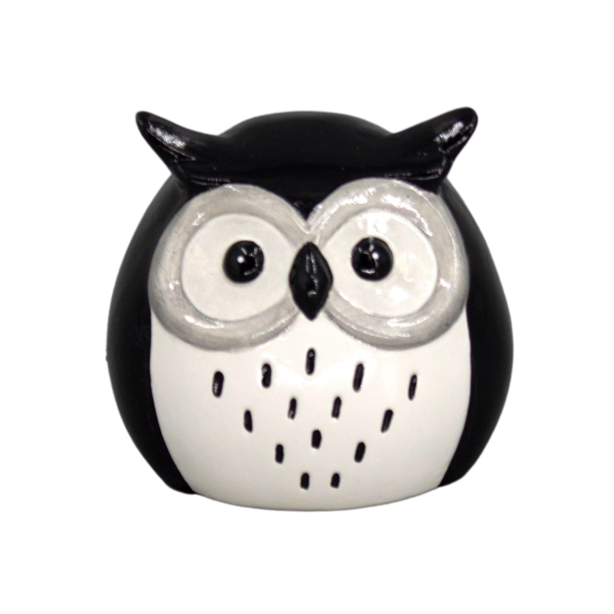 Black & White Porcelain Owl - White Front - 3.9"H