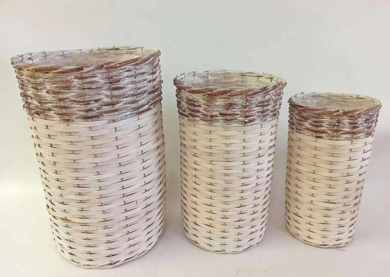 Tall Round Basket - Gray&White