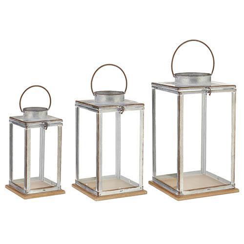 Galvanized Square Lantern on Wood Base