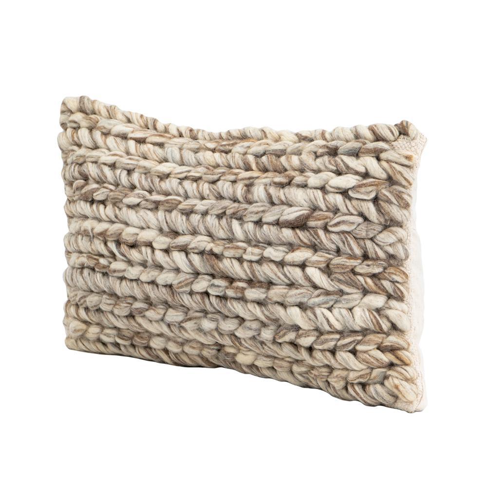 Cream Hand Woven Large Knit Pillow - 24"L x 14"H