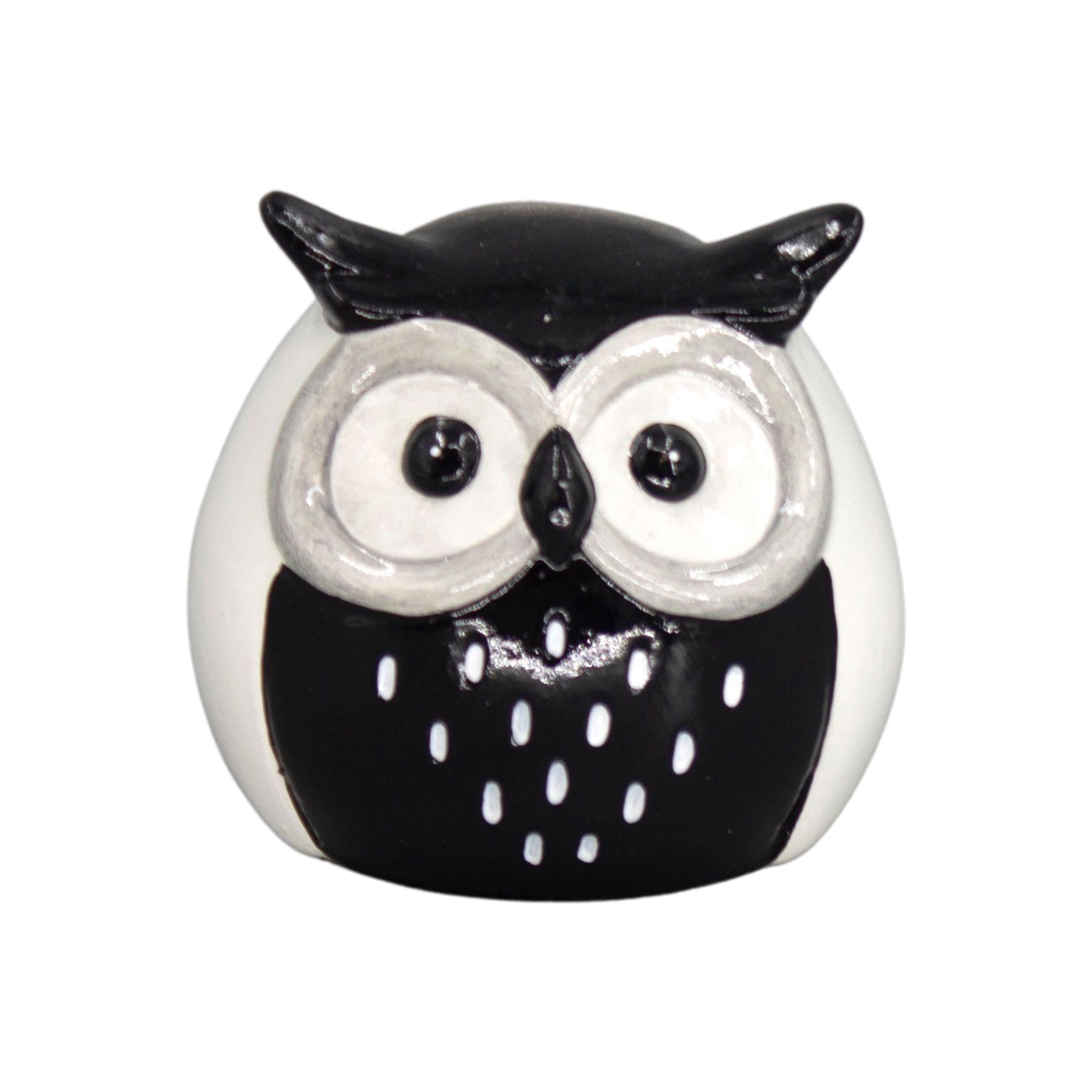Black & White Porcelain Owl - Black Front - 3.9"H