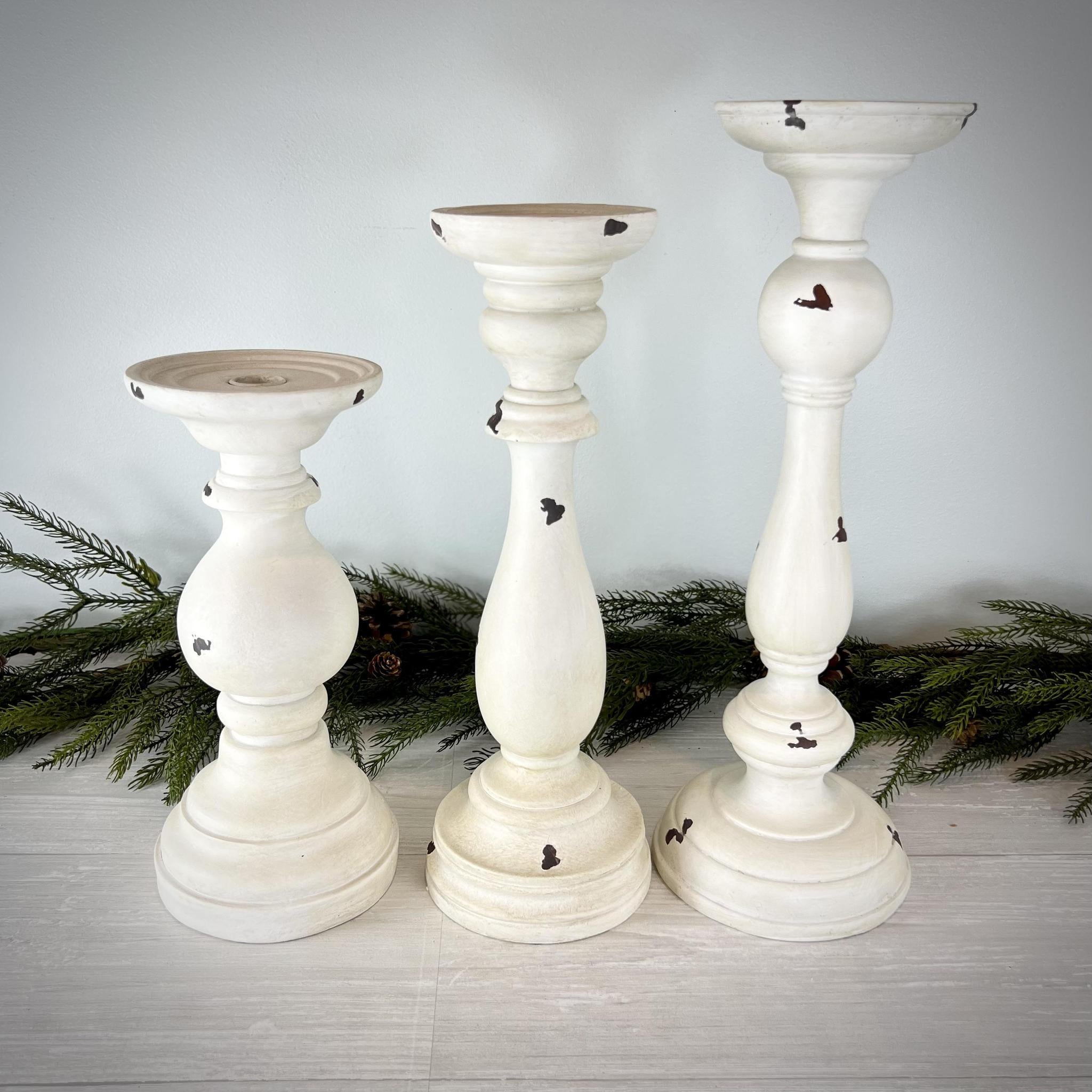 White Pillar Candle Holder - Medium - 14.75"H