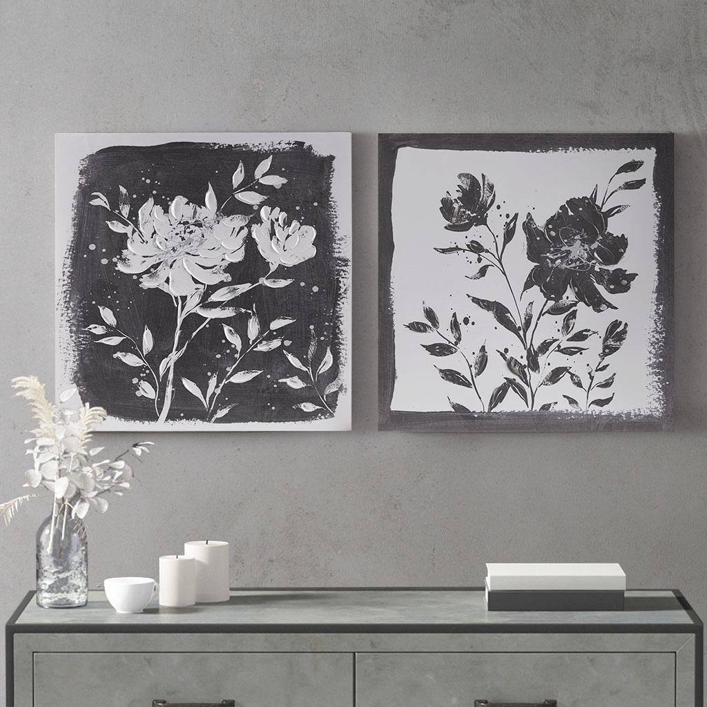 Floral Black and White Canvas Print - 18"Sq