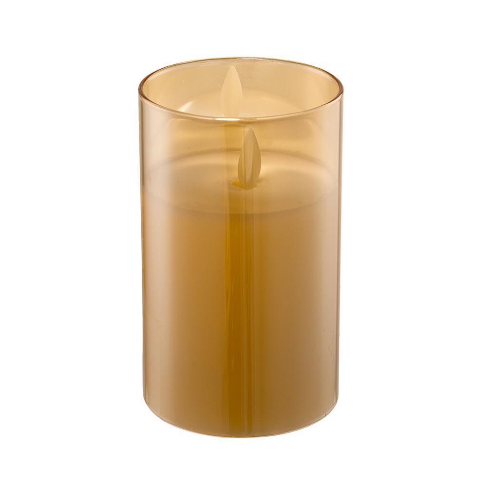 LED Glass Amber Pillar Candle