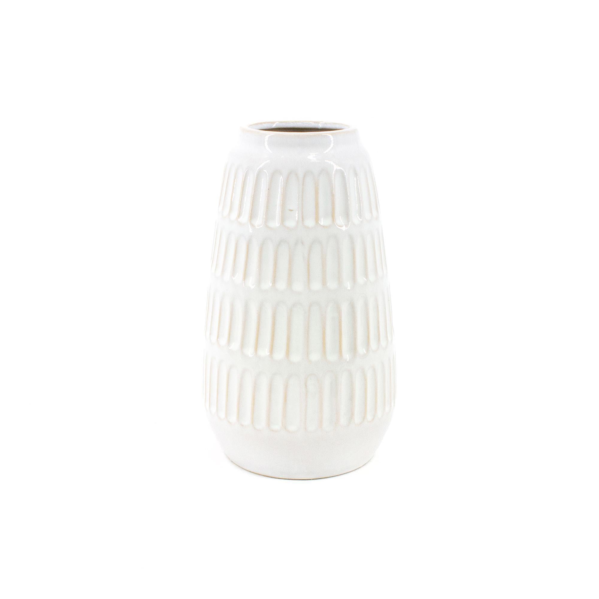 Grooved White Ceramic Vase