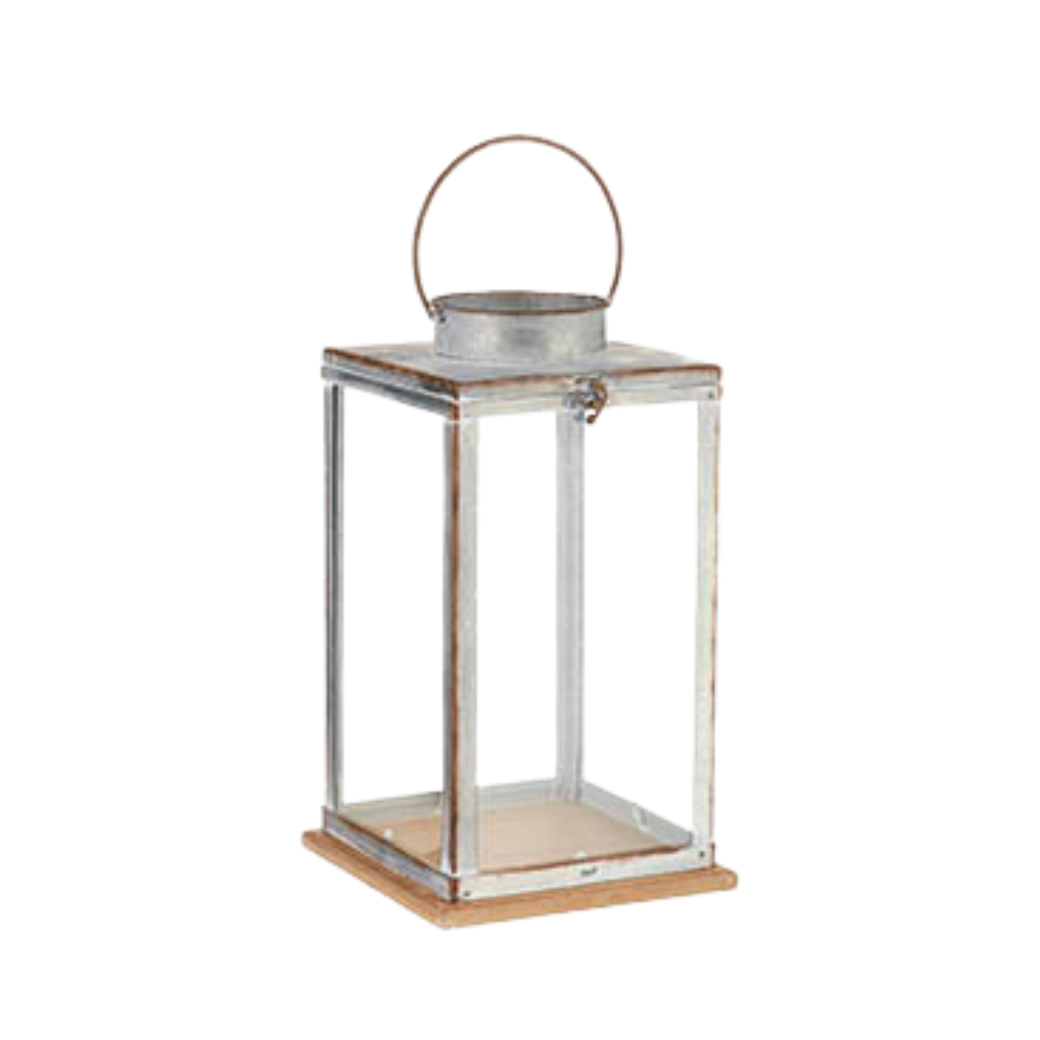 Galvanized Square Lantern on Wood Base