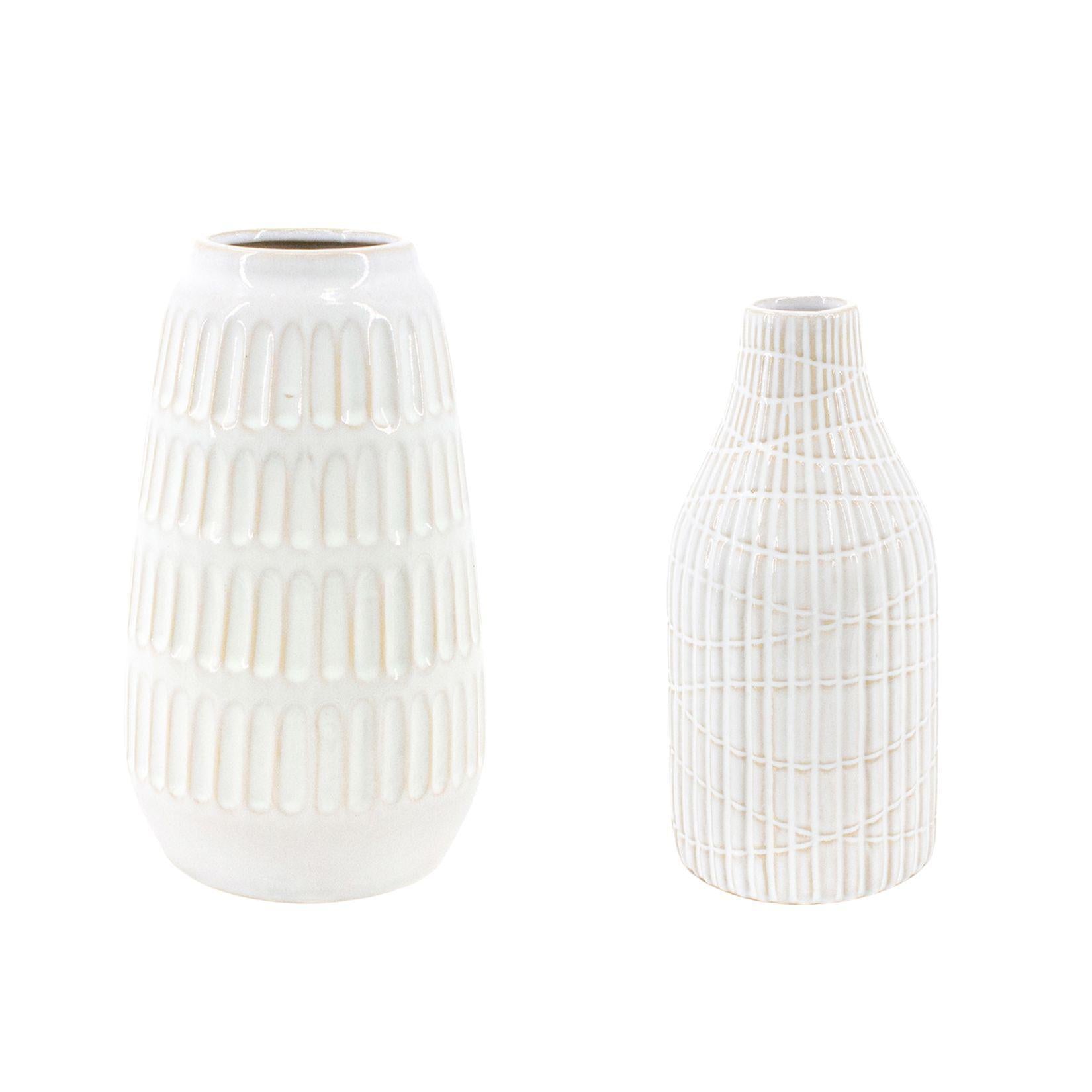 Grooved White Ceramic Vase