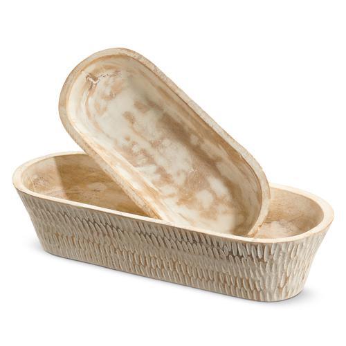 Whitewash Oval Wood Bowl