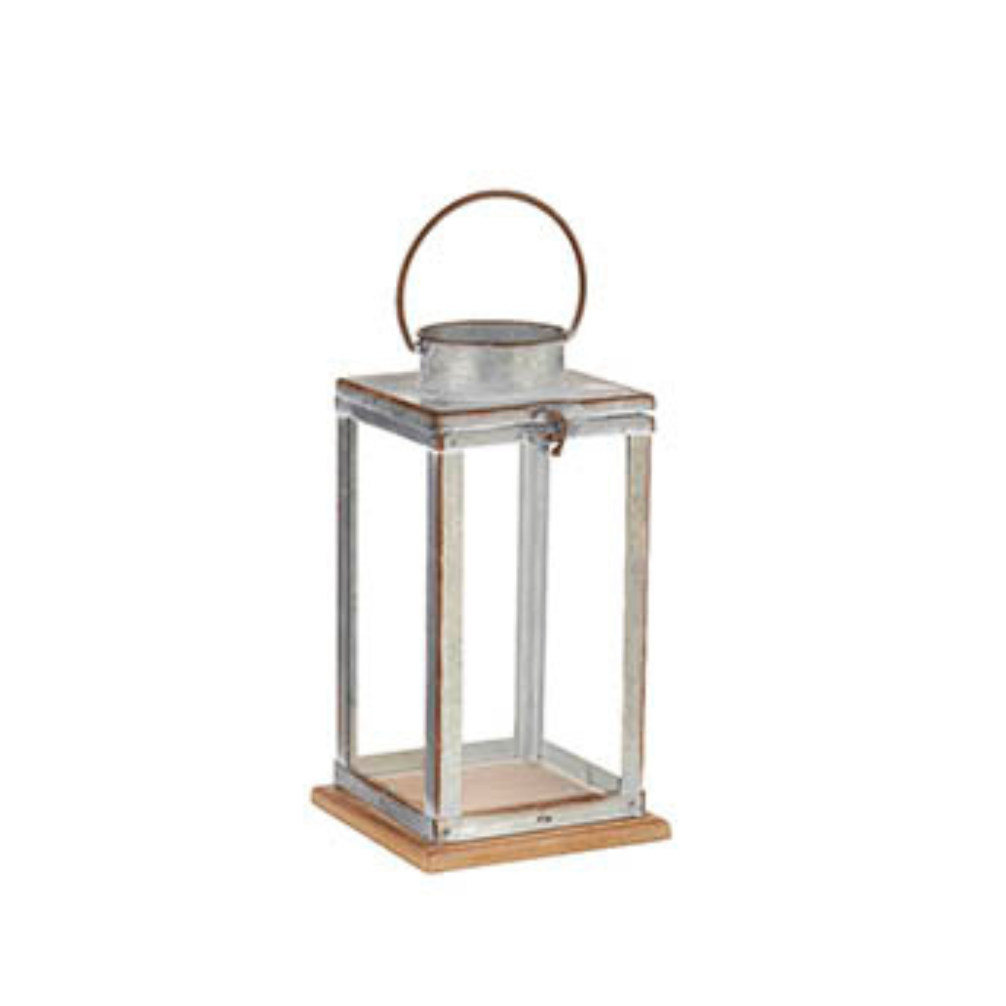 Galvanized Square Lantern on Wood Base