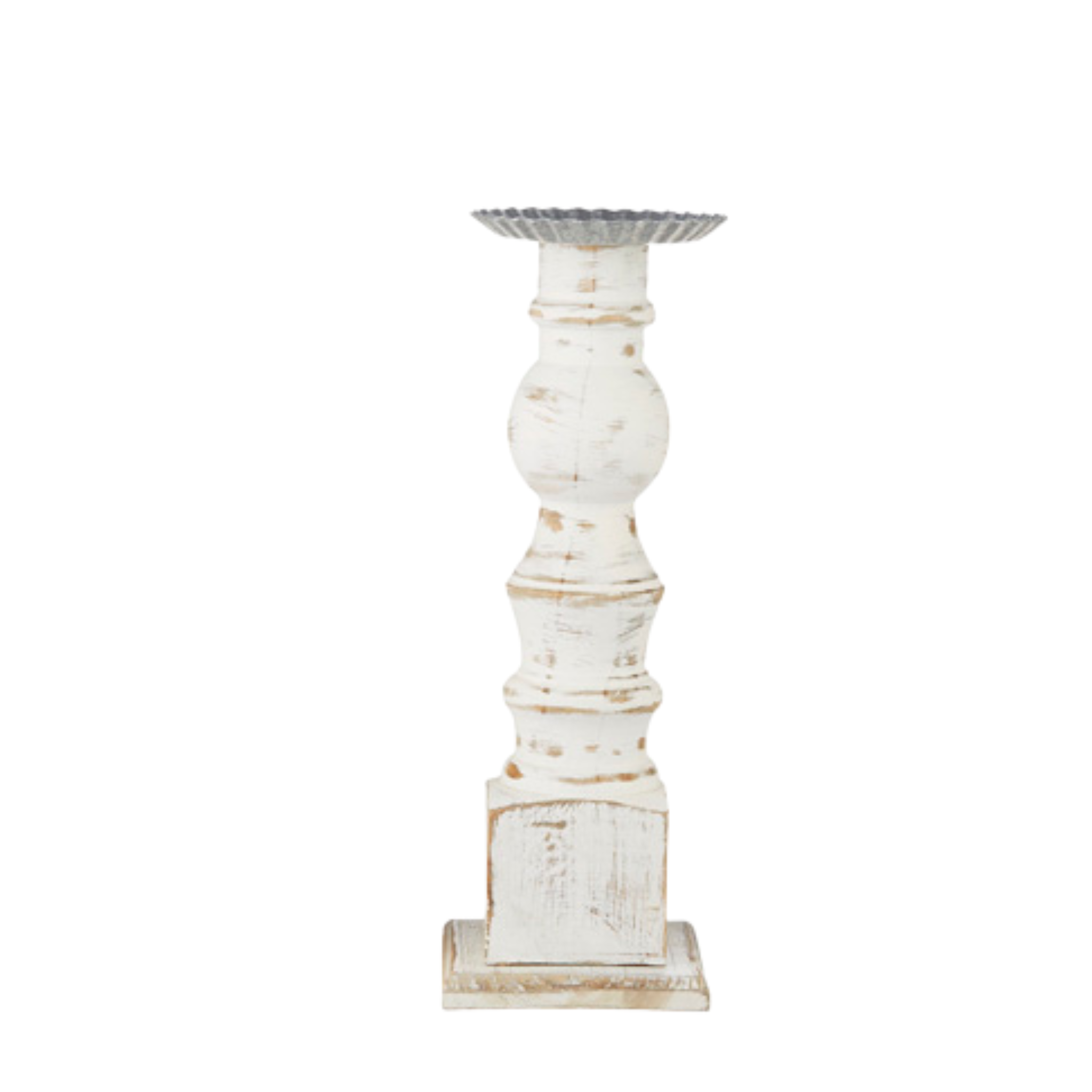 White Distressed Candle Holder