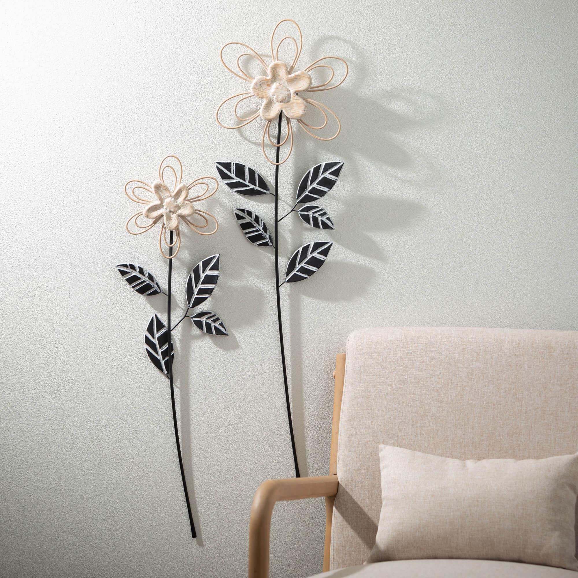 Metal & Wood Flower Wall Art Stem