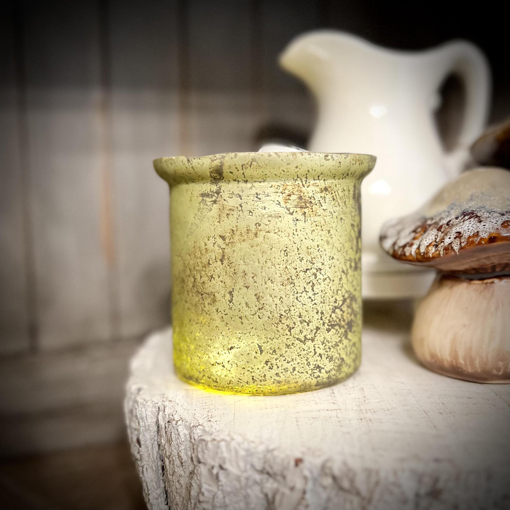 Antique Olive Candle Pot - 4.1"H