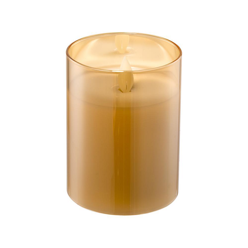 LED Glass Amber Pillar Candle