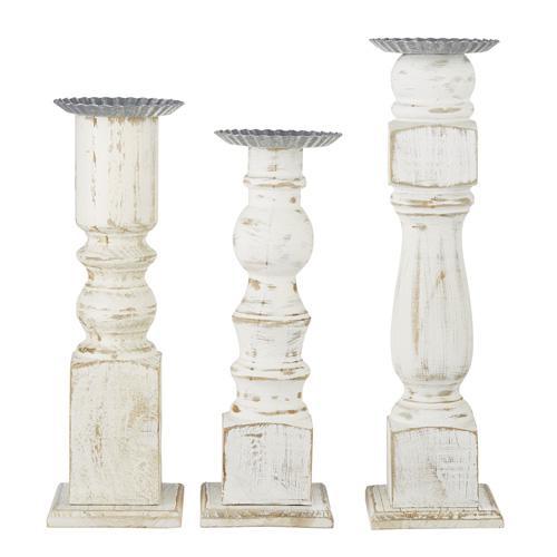 White Distressed Candle Holder