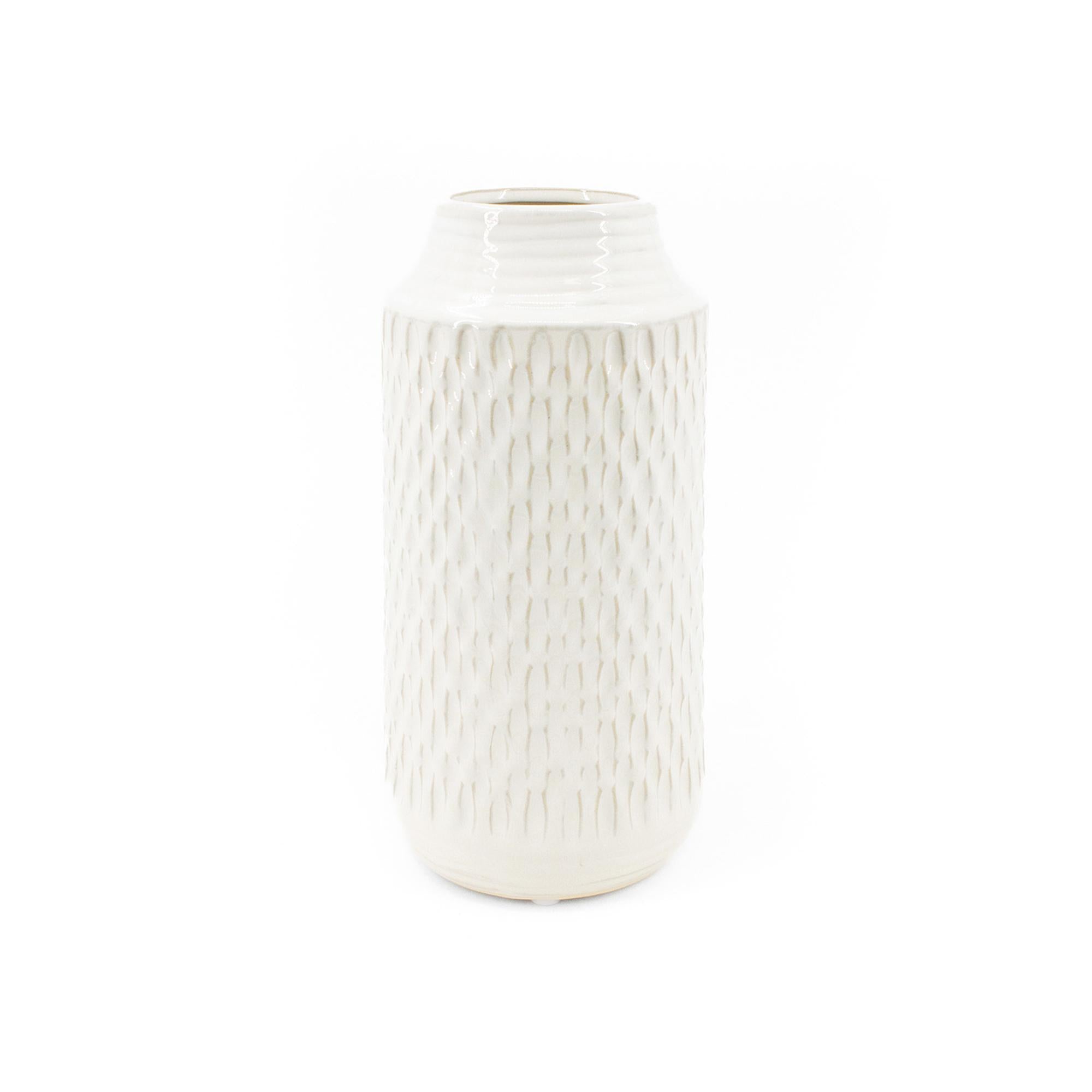 White Embossed Porcelain Jar - 10"H