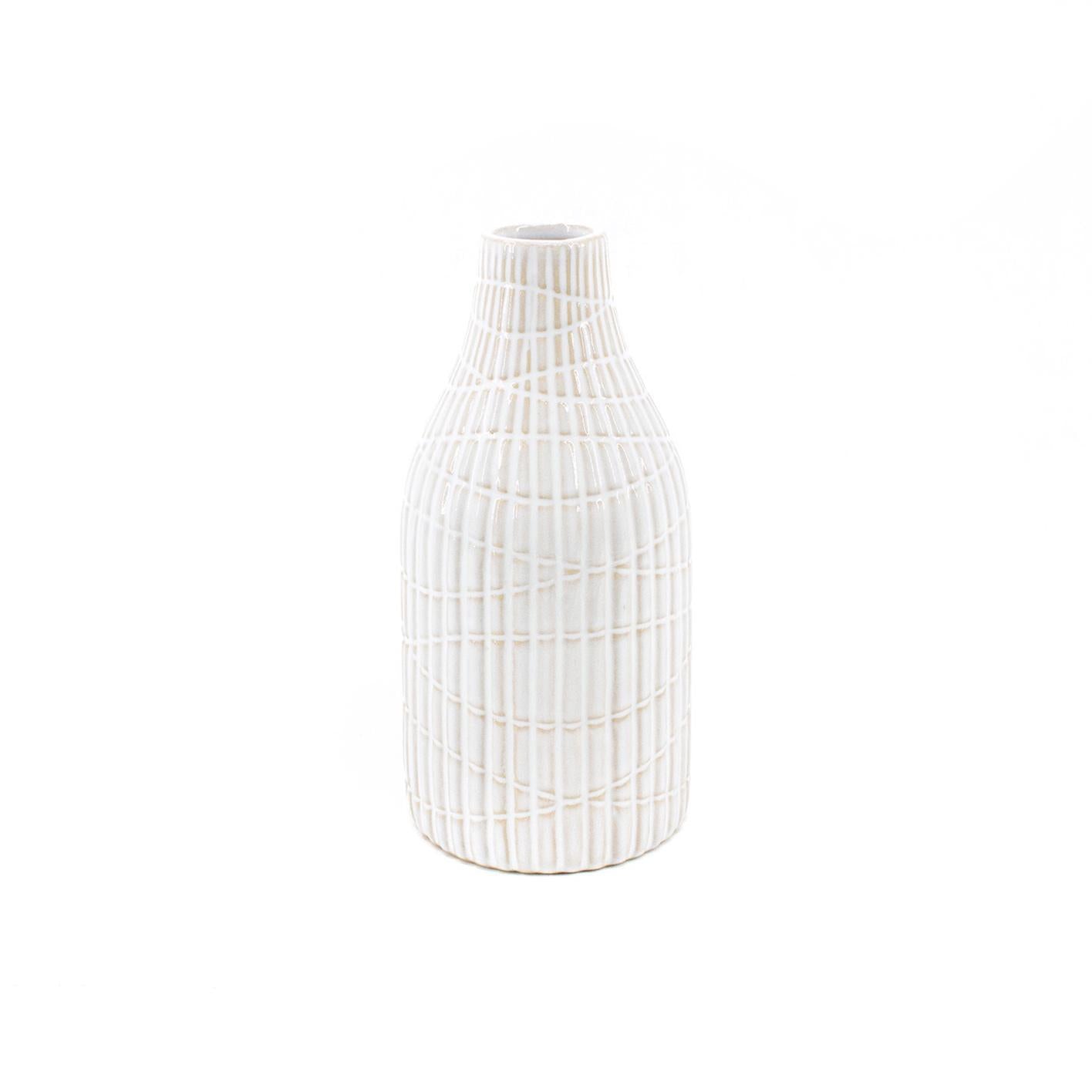 Grooved White Ceramic Vase