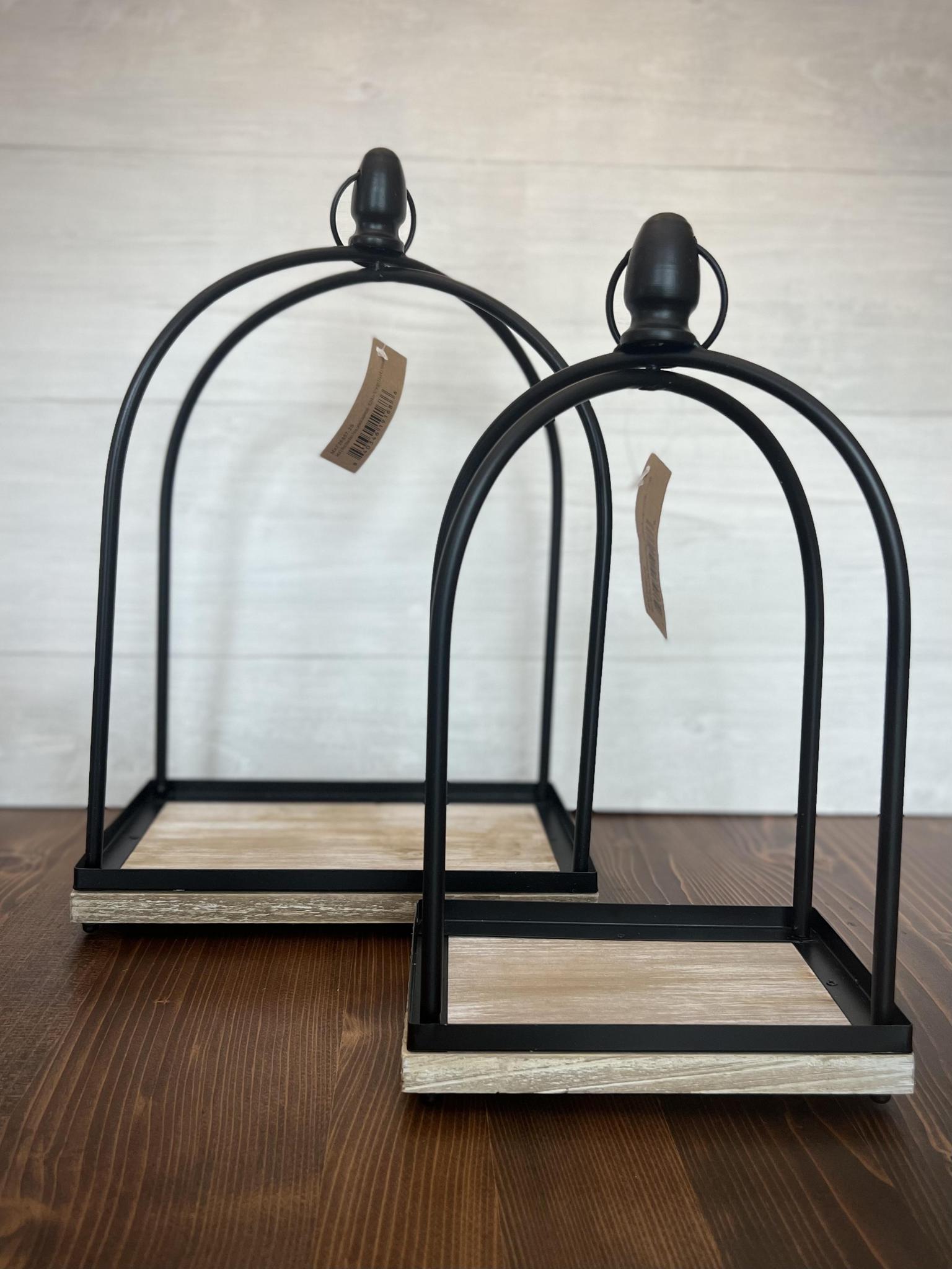 Rectangle Lantern with Wood Base and Black Metal Frame - 16.1"H