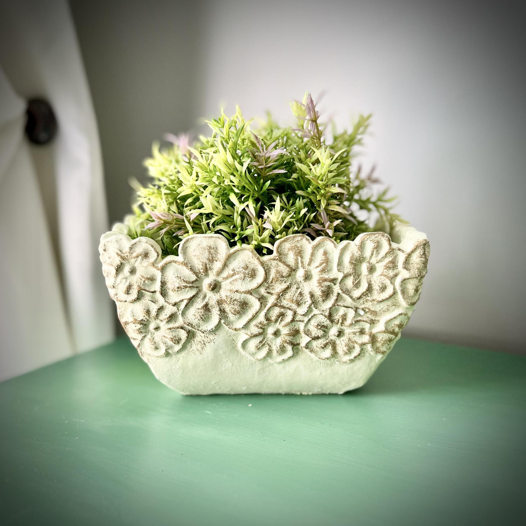 Flower Rectangular Pot - 4.75"H
