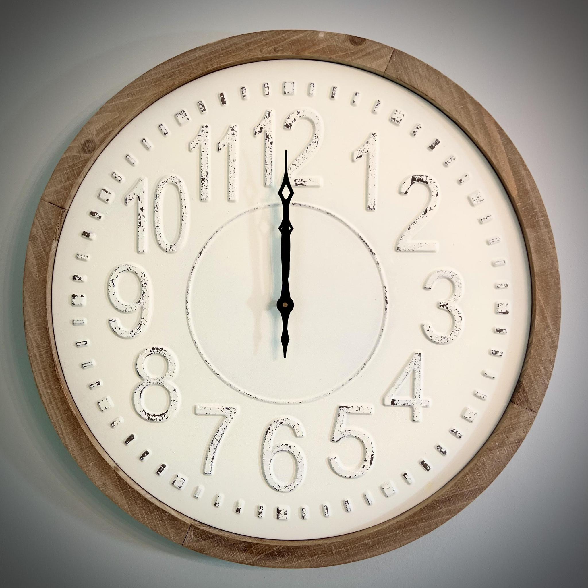 Creamy Metal Wood-Frame Clock - 24.5"Di