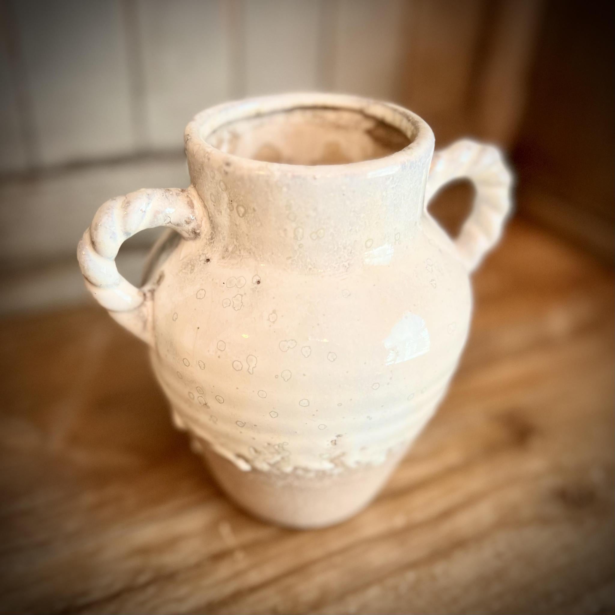 Double Handled Glazed Earthen Vase -5.9"H