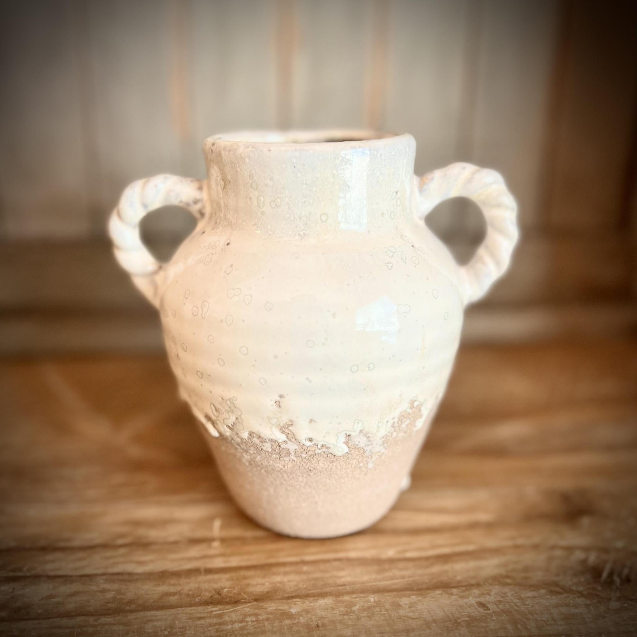Double Handled Glazed Earthen Vase -5.9"H
