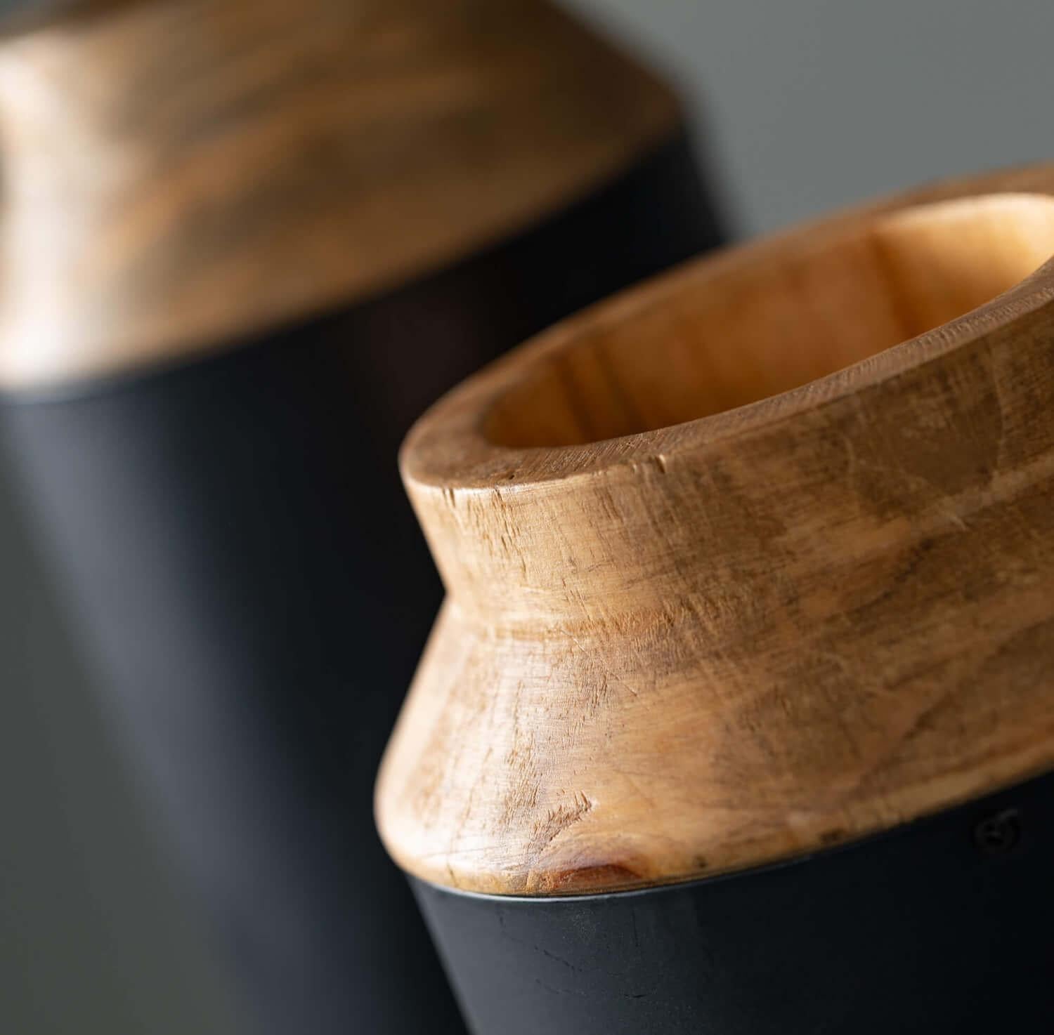 Wood and Black Metal Vase