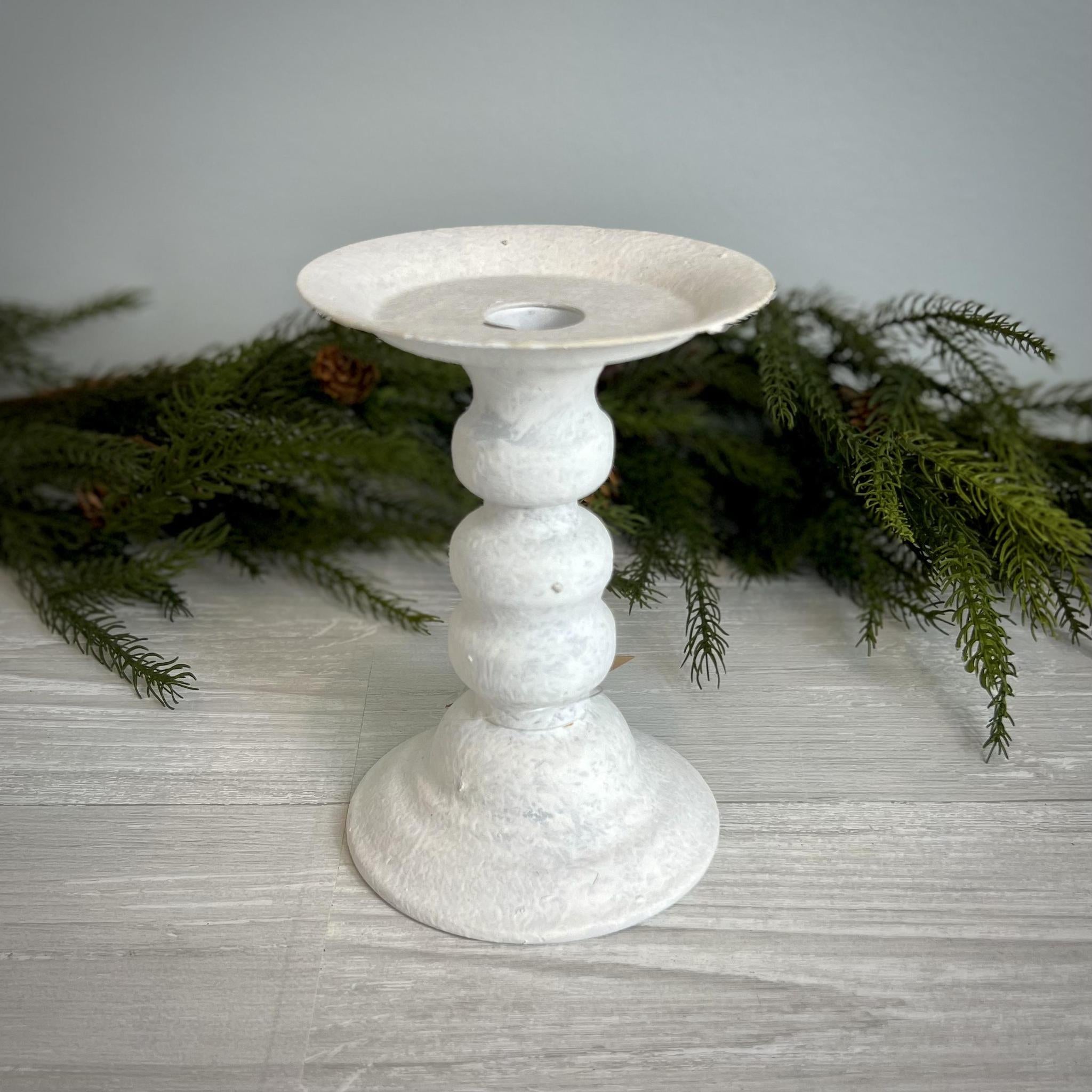 White Metal Candle Holder - 6"H