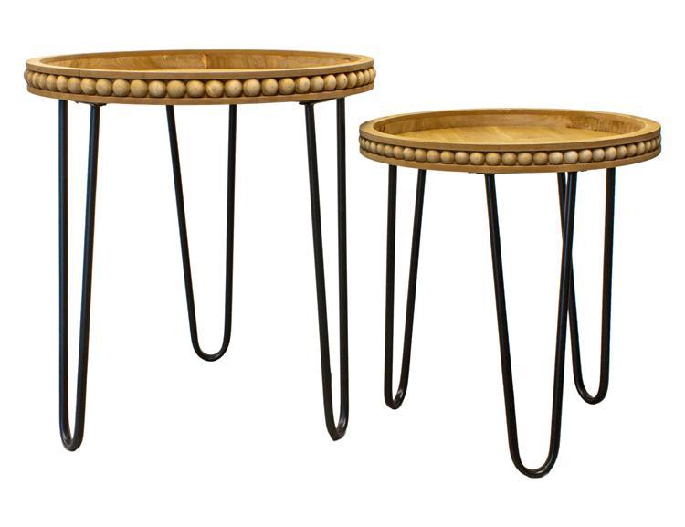 Beaded Wood Table on Hairpin Metal Legs - 22"H