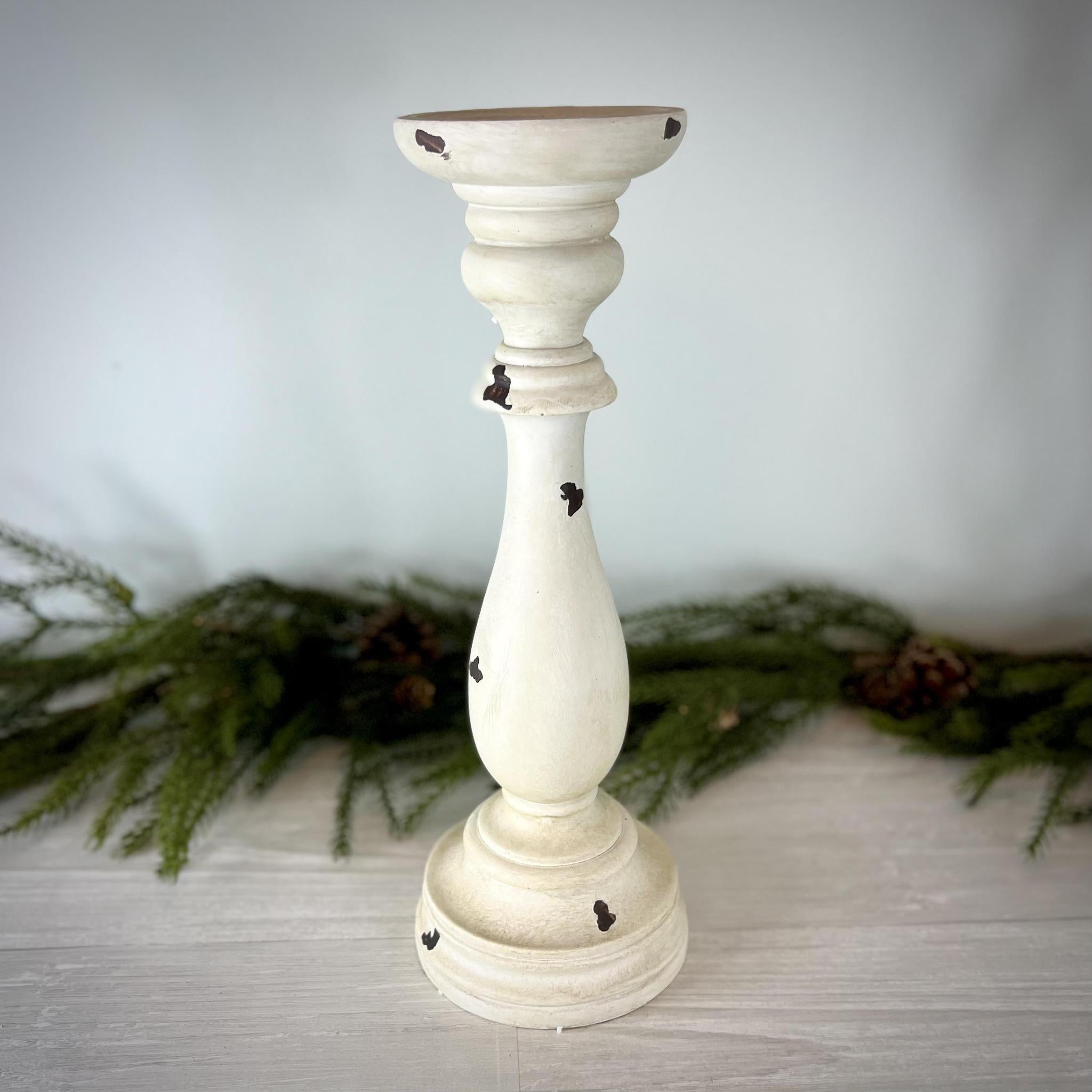 White Pillar Candle Holder - Medium - 14.75"H