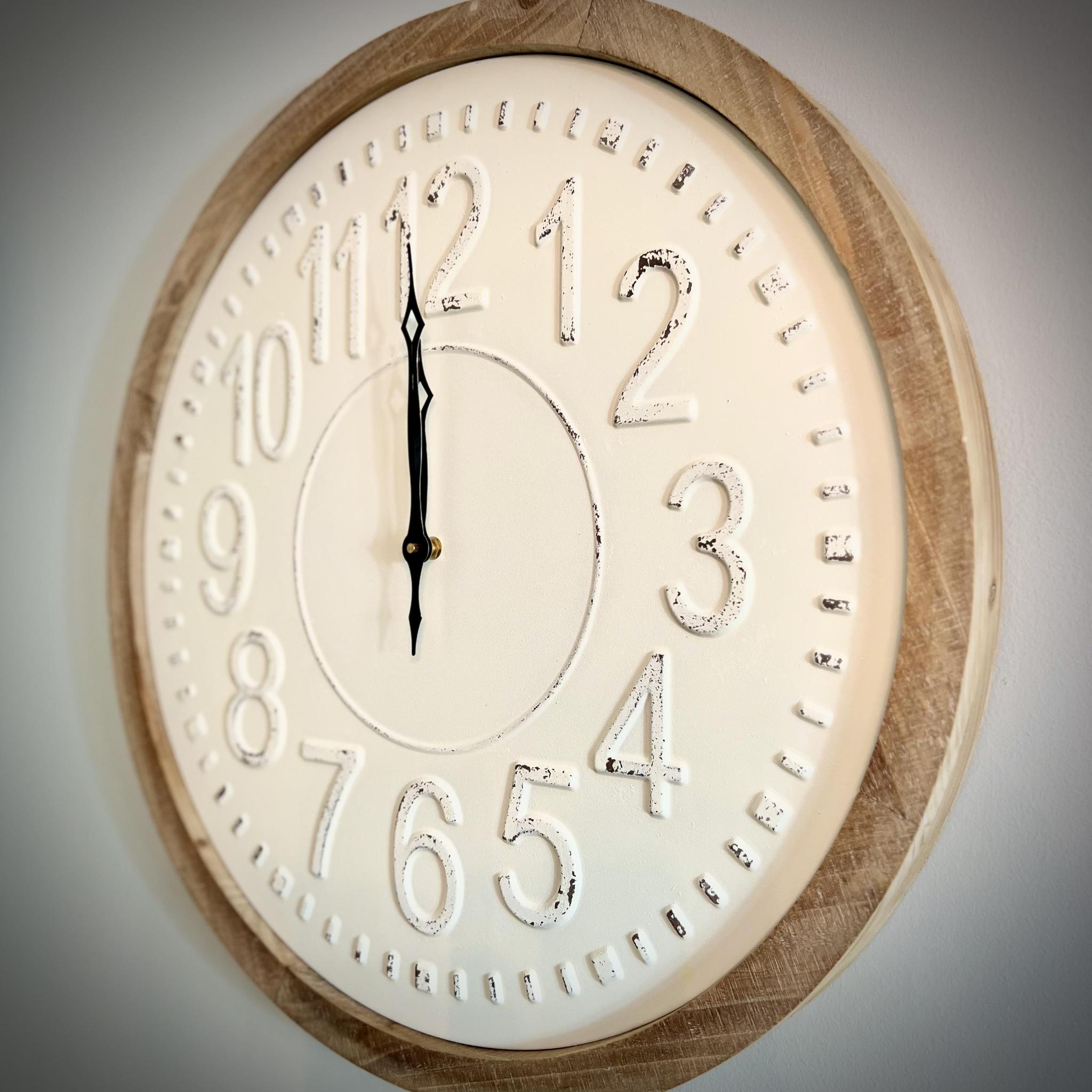Creamy Metal Wood-Frame Clock - 24.5"Di